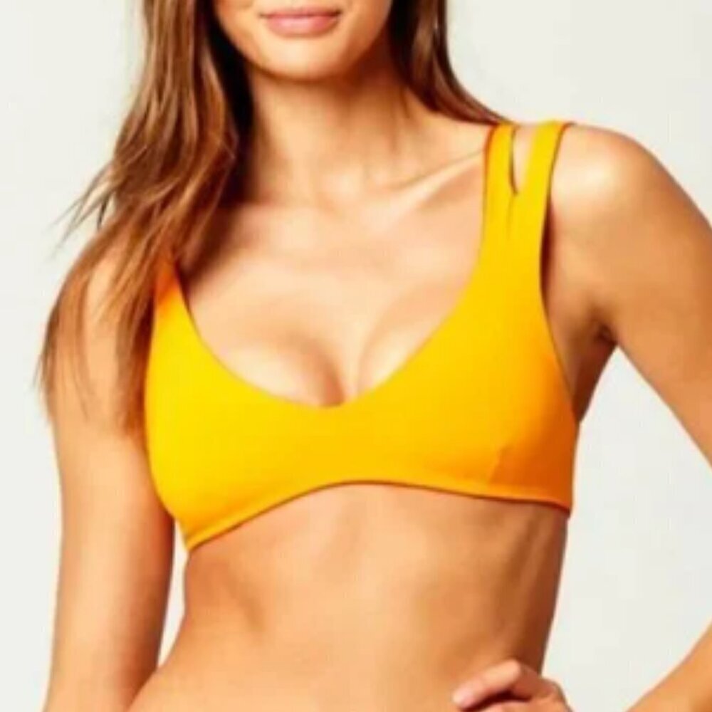 L*Space Women's One Wave Reversible Bikini Top Tan Brown Orange V-Neck Strappy - Picture 2 of 9